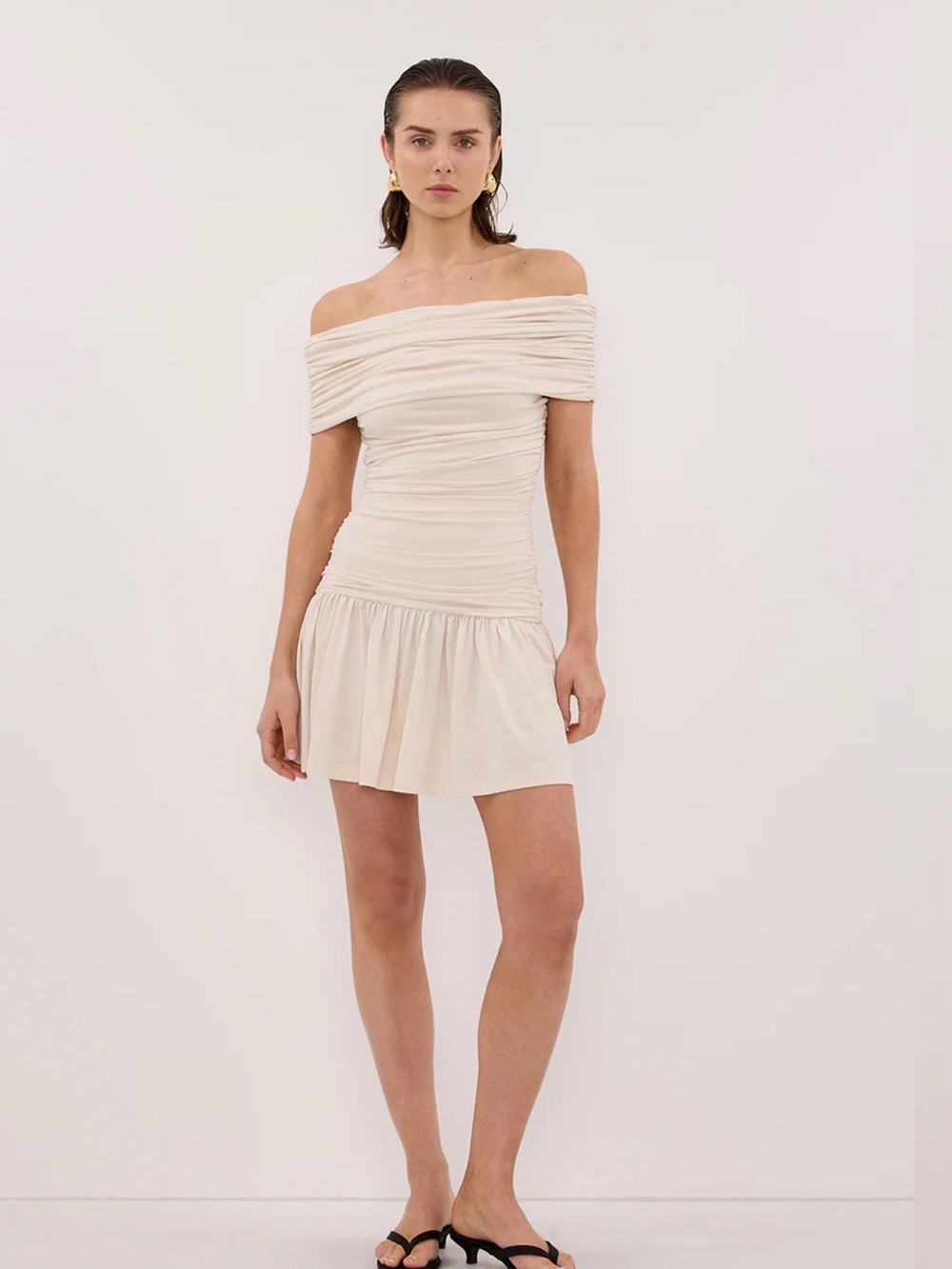 DISSH Strapless Ruched Cream Mini Dress